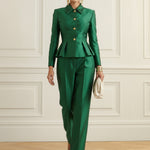 Column Skinny Pockets Solid Color Blazer Pants