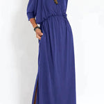 Ultimate Comfort Elastic Waist Half Sleeve Pocketed Slit Maxi Dress