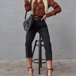 Nadorine Solid Color Long Sleeve Blouse Pleated Elegant Cardigan Shirt for Women Casual Work Office Loose Fit 2026 | Under