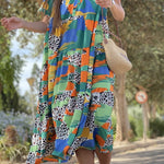 Shirt Collar Print Swing Short Sleeve Dress