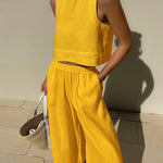 Chic Solid Color Sleeveless 2pieces Set