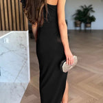 Saona One Shoulder Tiered Ruffle Sleeve Twist Asymmetrical Slit Gown Maxi Dress