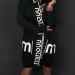 Long Elegant Stripe Cardigan Wool Long Sleeve Hooded Letter Knitted Coat