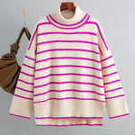 Striped Sweater Casual Turtleneck Knit Pullover Jumper Tops