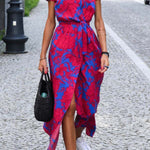 V-neck slit mid-length jumpsuit