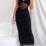 Margovil Ruched Mesh Insert Bodycon Maxi Cami Dress
