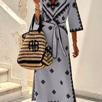 Margovil V Neck Tie Waist Side Split Bohemia Printed Maxi Dress