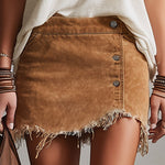 Western Retro Frayed Camel Denim Mini Skirt And Shorts