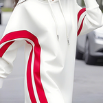 Long Sleeves Loose Drawstring Striped Hooded Hoodies Tops Maxi Dresses