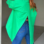 Nadorine Solid Color Street Long Sleeve Back Slit Loose Shirt for Women Casual Work Office Loose Fit 2026 | Under