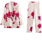 Special Attendance Satin Floral Print High Rise Elastic Waist Pocket Pants