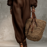 Women's Minimalist Linen Blend Strapless Long-sleeved Jumpsuit