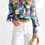 Personalized tie-dye V-neck long-sleeved button-down shirt