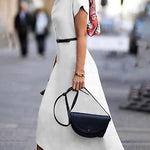 A-Line Loose Asymmetric Solid Color Mock Neck Midi Dresses