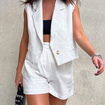 Nadorine Chic Two-piece Sleeveless Suit Crop Top and Wide Leg Shorts Sets