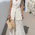 Santorini Dream Unique Lace Button Up Lapel Suit Vest