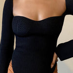 Square Neck Ribbed Knitted Sweater
