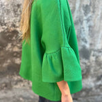 Fashionable Patchwork Round Neck Bell Sleeve Loose Jacket