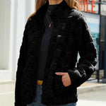 Long-sleeved Zippered Cardigan Loose Solid Color Checkered Plush Jacket