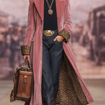 Lapel Single-breasted Velvet And Leopard Print Coat