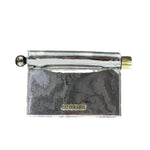 Mini clutch bag with metallic hardware
