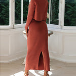 Solid Color Two Piece Set Women Sweater & Comfortable Slim Split Skirt