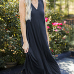 Sleeveless Crew Neck Spaghetti Strap Dress Bohemian Casual Loose Long Flowy Dress
