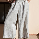 Elastic Waist Cotton Linen High Waist Wide Leg Pants