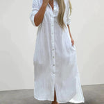 Nadorine Women's Casual Collar Button Pocket Long Sleeve Shirt Dress
