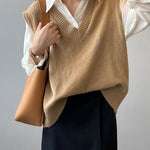 Soft Felt Loose Fit V Neck Sweater Vest