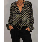 Vivienne | Geometric Print V-Neck Blouse