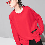 Solid Color Asymmetric Split-Joint Zipper Loose T-Shirt