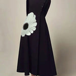 A-Line Long Sleeves Flower Print High Neck Midi Dresses