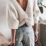 Long Sleeves Twist Back Pure Fuzzy Sweater