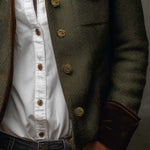 Vintage Herringbone Tweed Blazer With Velvet Trim