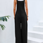 Solid Color Sleeveless Sling Pocket Wide Leg Side Button Plus Size Jumpsuits
