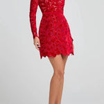 Lydia Embroidered Floral Lace Long Sleeve Belt Tulip Shaped Mini Dress