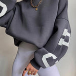 Oversize Sweatshirt Chicago Letter Graphic Long Sleeve Crewneck Pullover Top