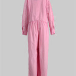 Long Sleeves Loose Buttoned Plaid Pleated Split-Joint Lapel Jumpsuits