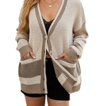 Knitted Jacket Oversized Pocket Colorblock Cardigan Sweater