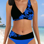 Floral Halter Swimsuits Front Cross Push Up High Waist Tummy Control Bikinis Set
