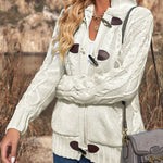 Nadorine Women's Casual Loose Fitting Fluffy Button Down Knitwear Coatigan Chunky Cable Hooded Cardigan