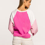 Nadorine Colorblock Bishop Sleeve Sweatshirt Plush Stitching Jumper Crop Top