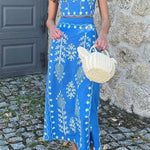 Casual Vacation Geometric Print Bandage Short Sleeve Two Pieces