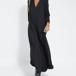 Nadorine Women's Casual Solid Color Long Sleeve V-neck Maxi Dress