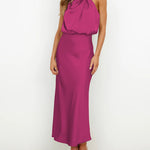 Long Formal Satin Dress Mock Neck High Neck Evening Dress