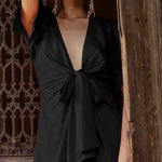 V Neck Short Sleeve Button Down Blouse Dress Tie Casual Long Maxi Dresses
