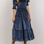 Gold velvet square neck ruffled high waist tight temperament commuter dress