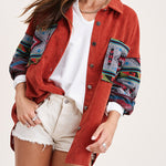 Nadorine Corduroy Patch Print Pocket Coat Long Sleeve Jacket Top
