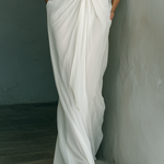 Women's White Chiffon Halter-neck Long Dress With Ruffled Collar